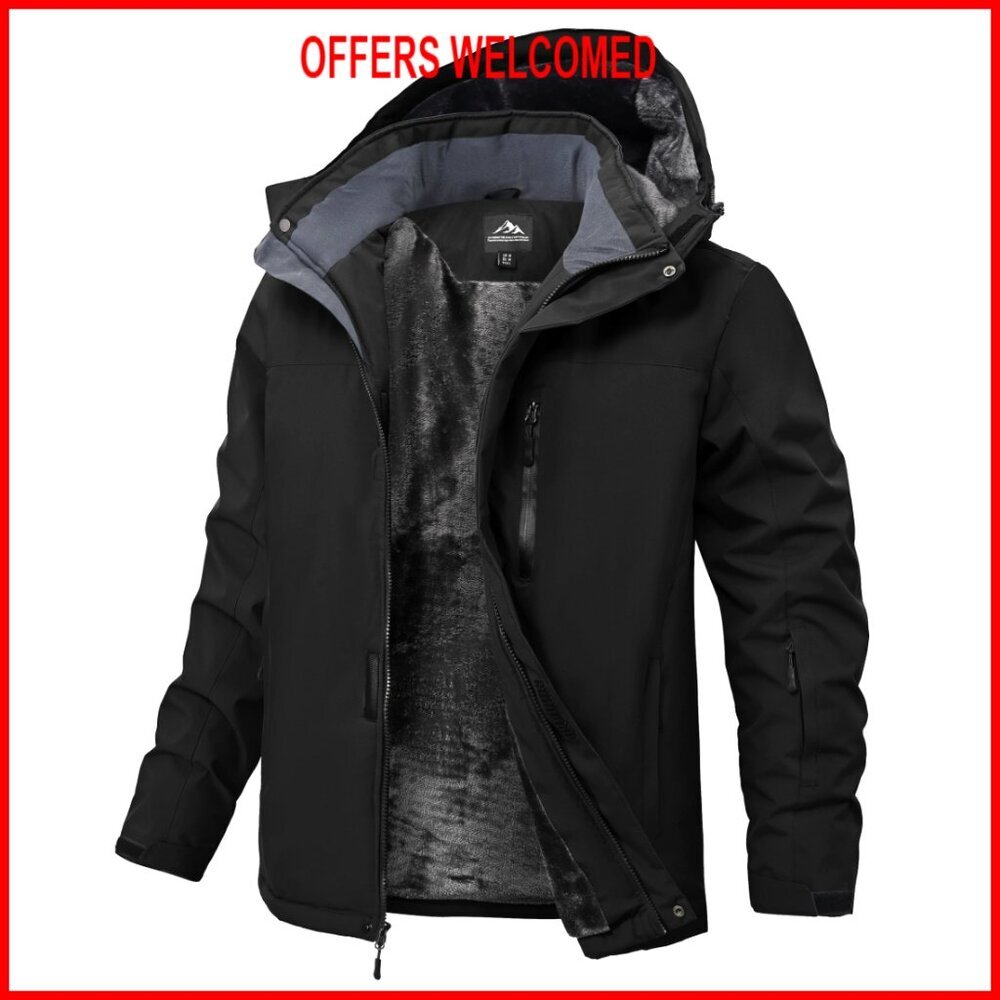 Men's Waterproof Ski Jacket Fleece Lined Insulated Hood Winter Coat